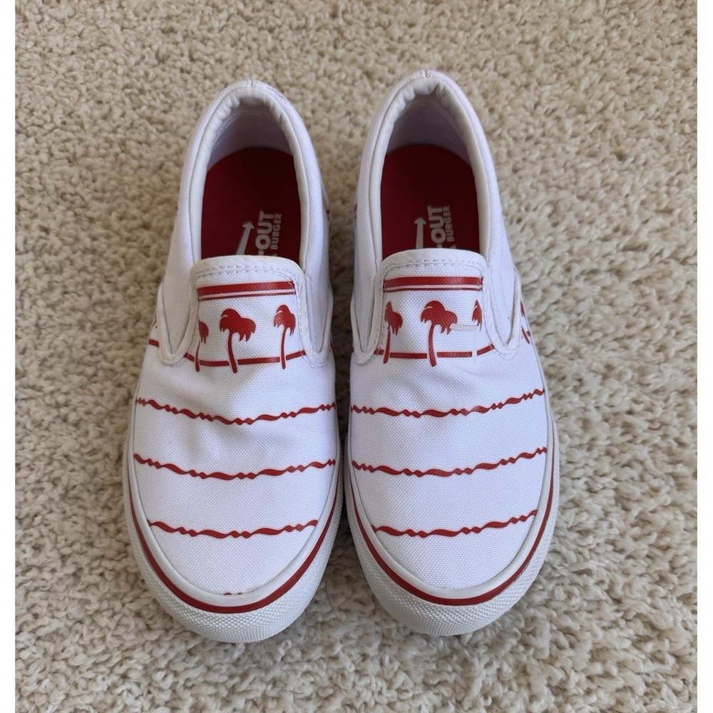 IN-N-OUT Slip On Shoes Kids 6 White Red Palm Tree Canvas Sneakers